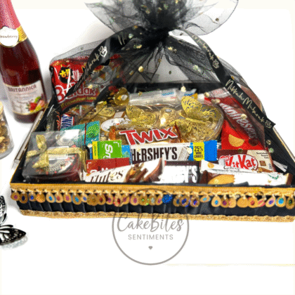 Deluxe Black Groom Basket with Snacks