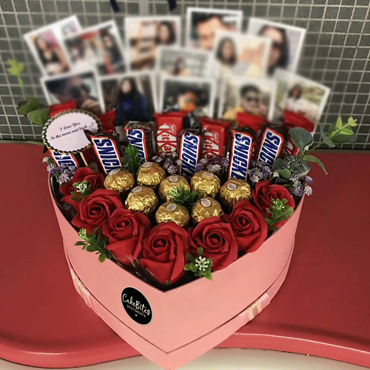 Memory Photo Box with Red Roses and Chocolates